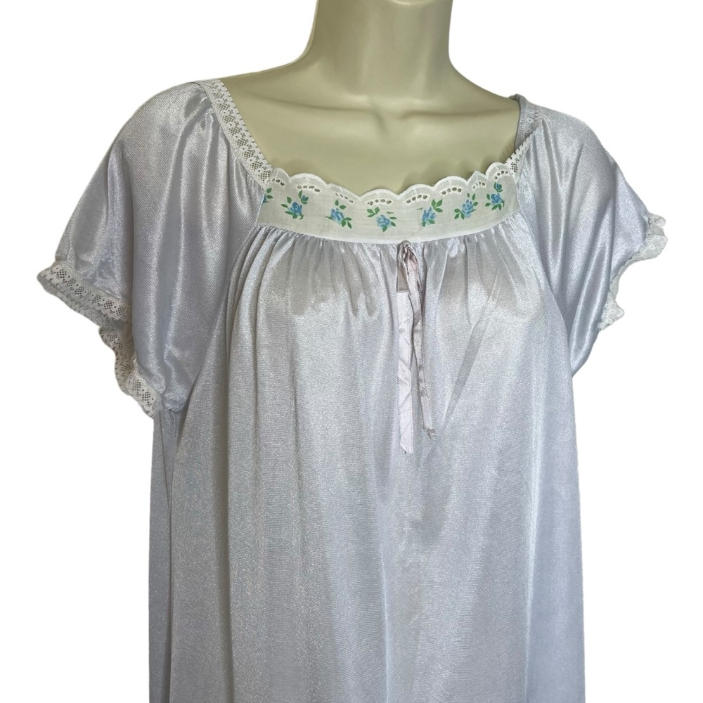 Lady Lisa Vintage Nylon Sheer Mesh Pale Blue Long Nightgown Chemise Lingerie